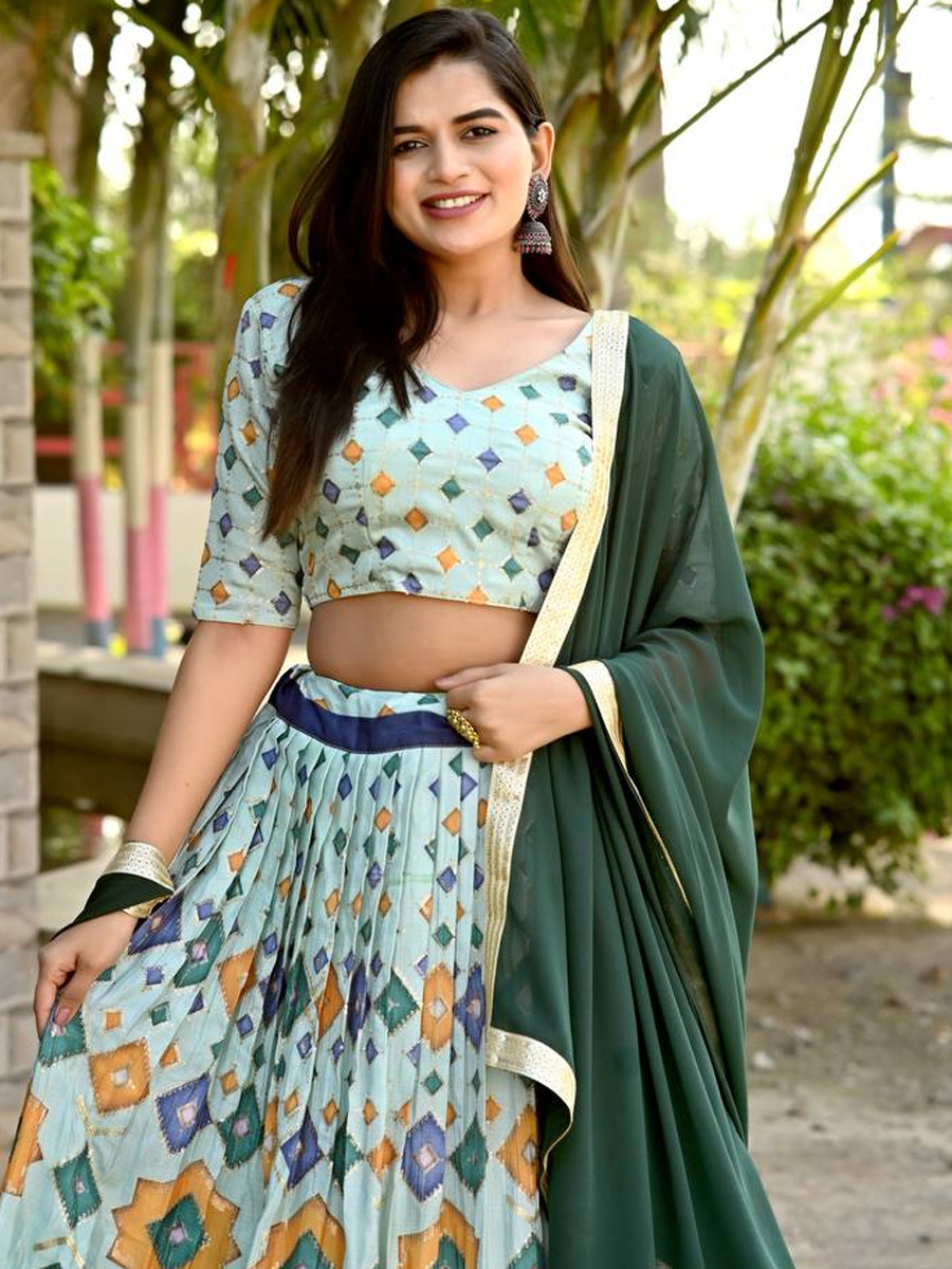 Black Heavy Chinon Silk Printed Festival Mehendi Contemporary Lehenga Choli