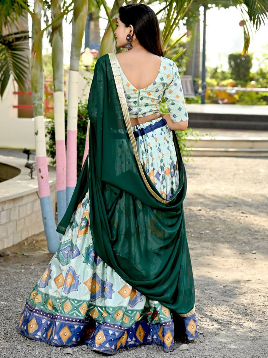 Black Heavy Chinon Silk Printed Festival Mehendi Contemporary Lehenga Choli