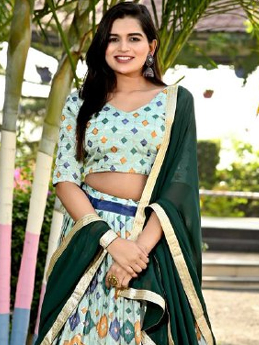 Black Heavy Chinon Silk Printed Festival Mehendi Contemporary Lehenga Choli