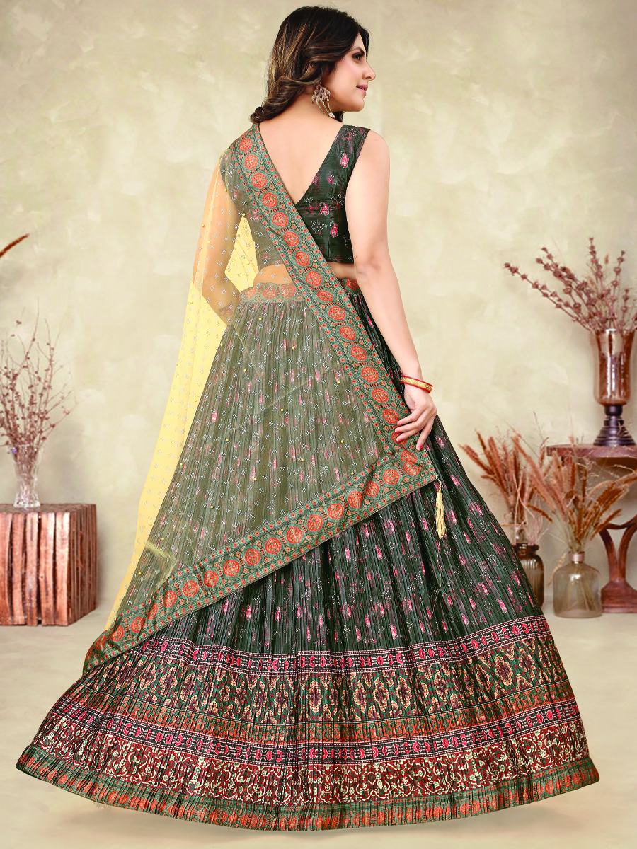 Black Heavy Chinon Silk Printed Festival Wedding Contemporary Lehenga Choli