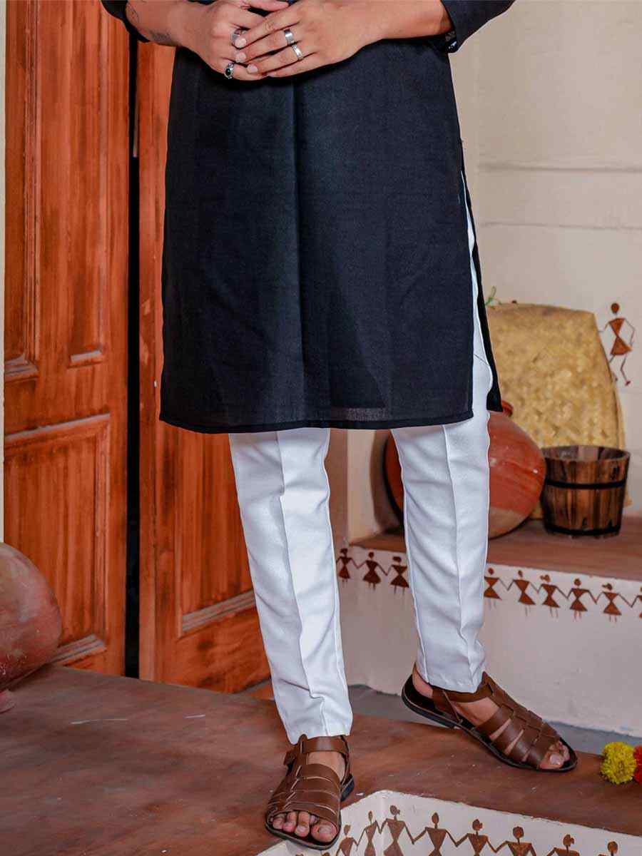 Black Heavy Cotton Embroidered Festival Kurta