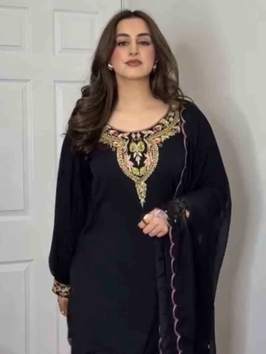 Black Heavy Faux Georgette Embroidered Festival Casual Ready Farsi Pant Salwar Kameez