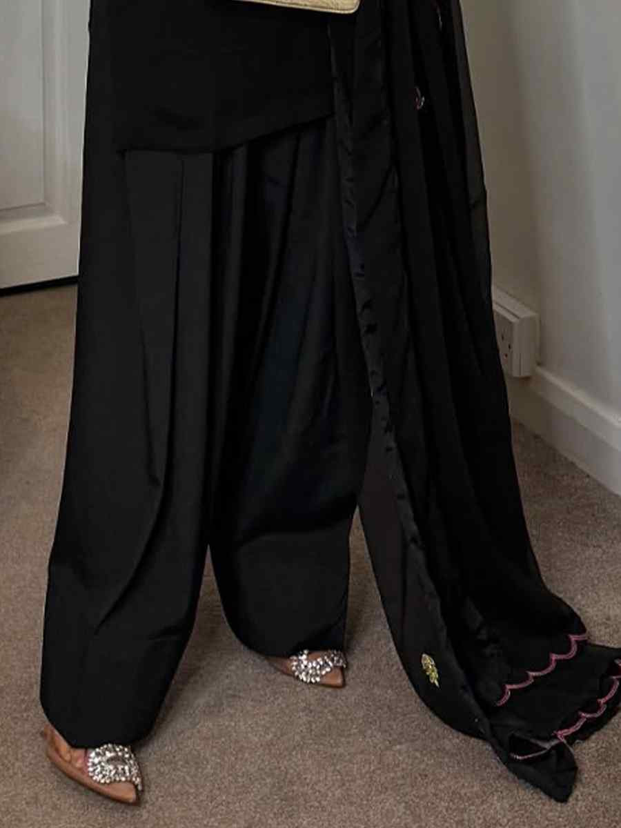 Black Heavy Faux Georgette Embroidered Festival Casual Ready Farsi Pant Salwar Kameez