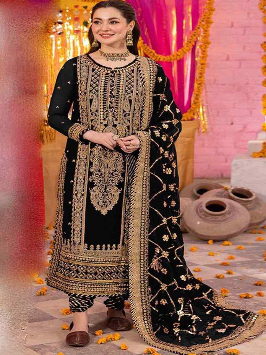Black Heavy Faux Georgette Embroidered Festival Mehendi Pant Salwar Kameez