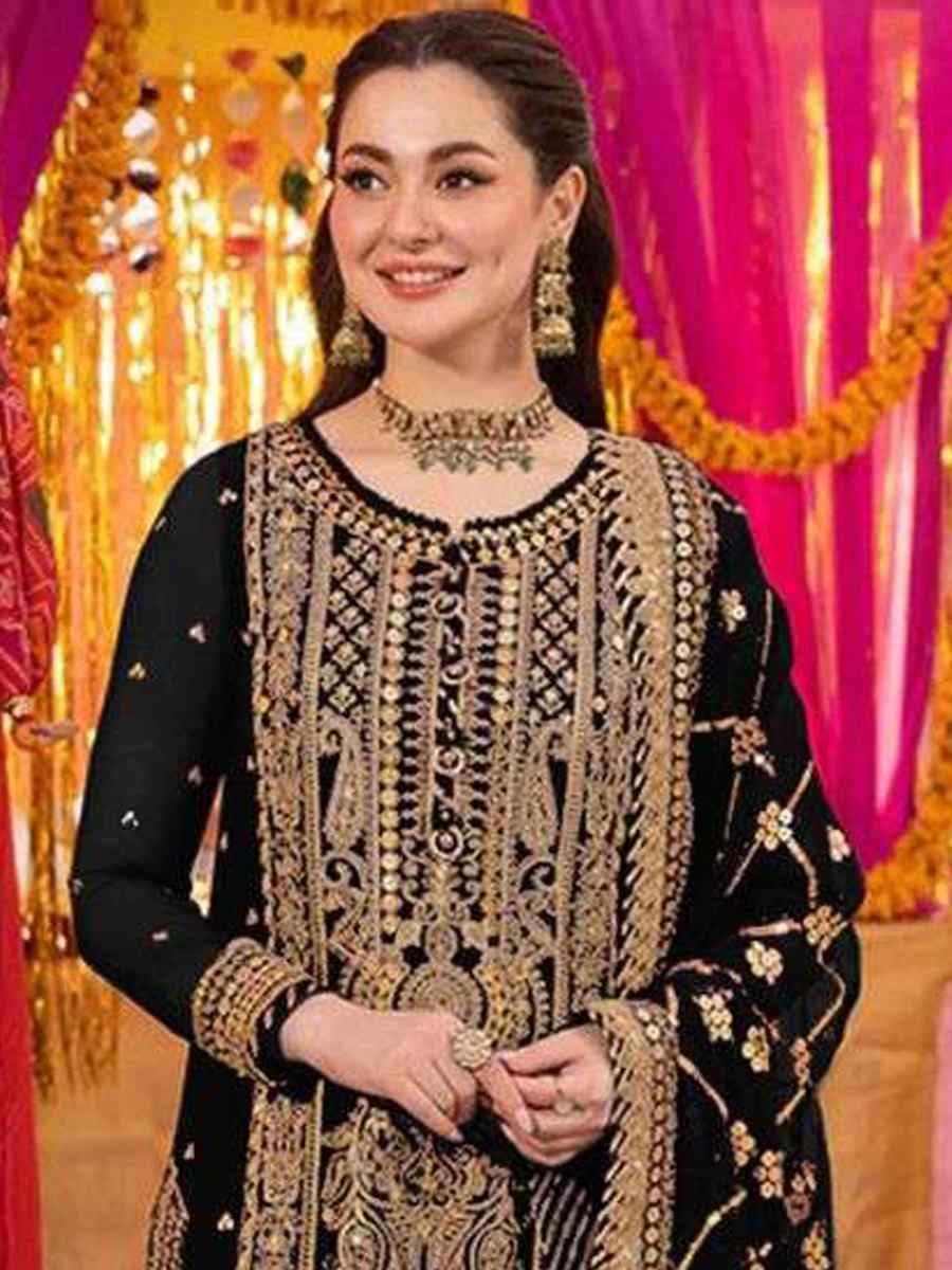 Black Heavy Faux Georgette Embroidered Festival Mehendi Pant Salwar Kameez