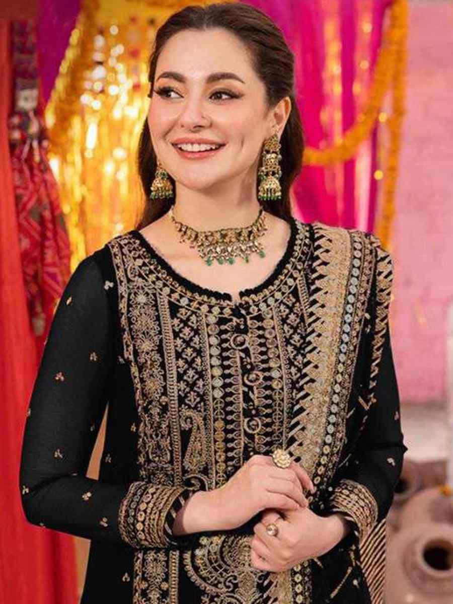 Black Heavy Faux Georgette Embroidered Festival Mehendi Pant Salwar Kameez