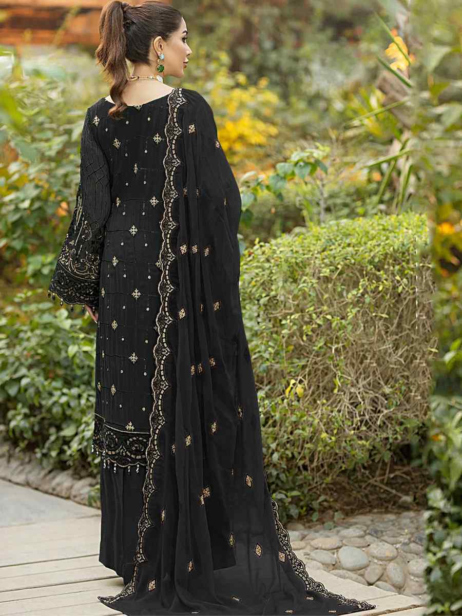 Black Heavy Faux Georgette Embroidered Festival Party Palazzo Pant Salwar Kameez