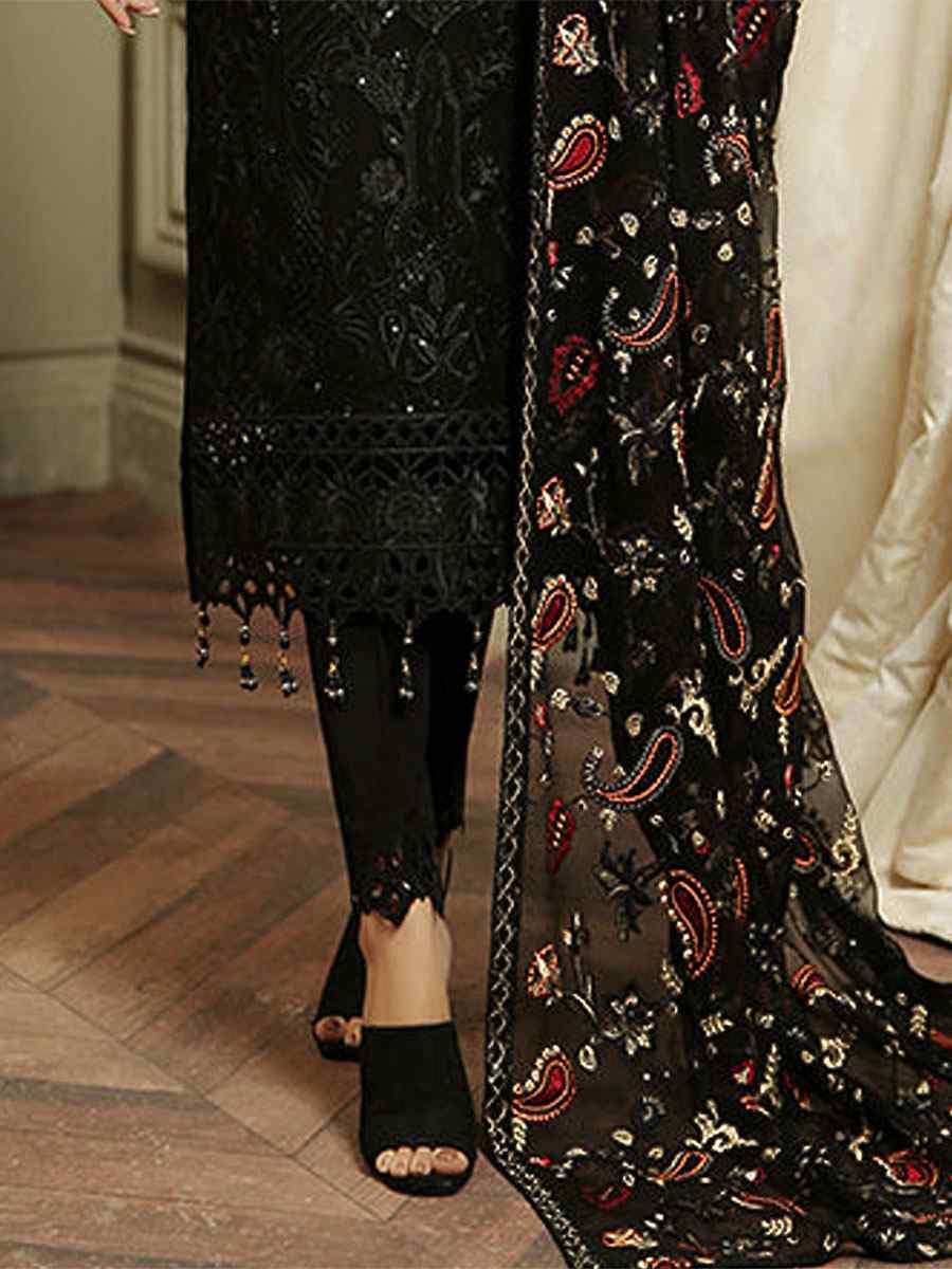 Black Heavy Faux Georgette Embroidered Festival Party Pant Salwar Kameez