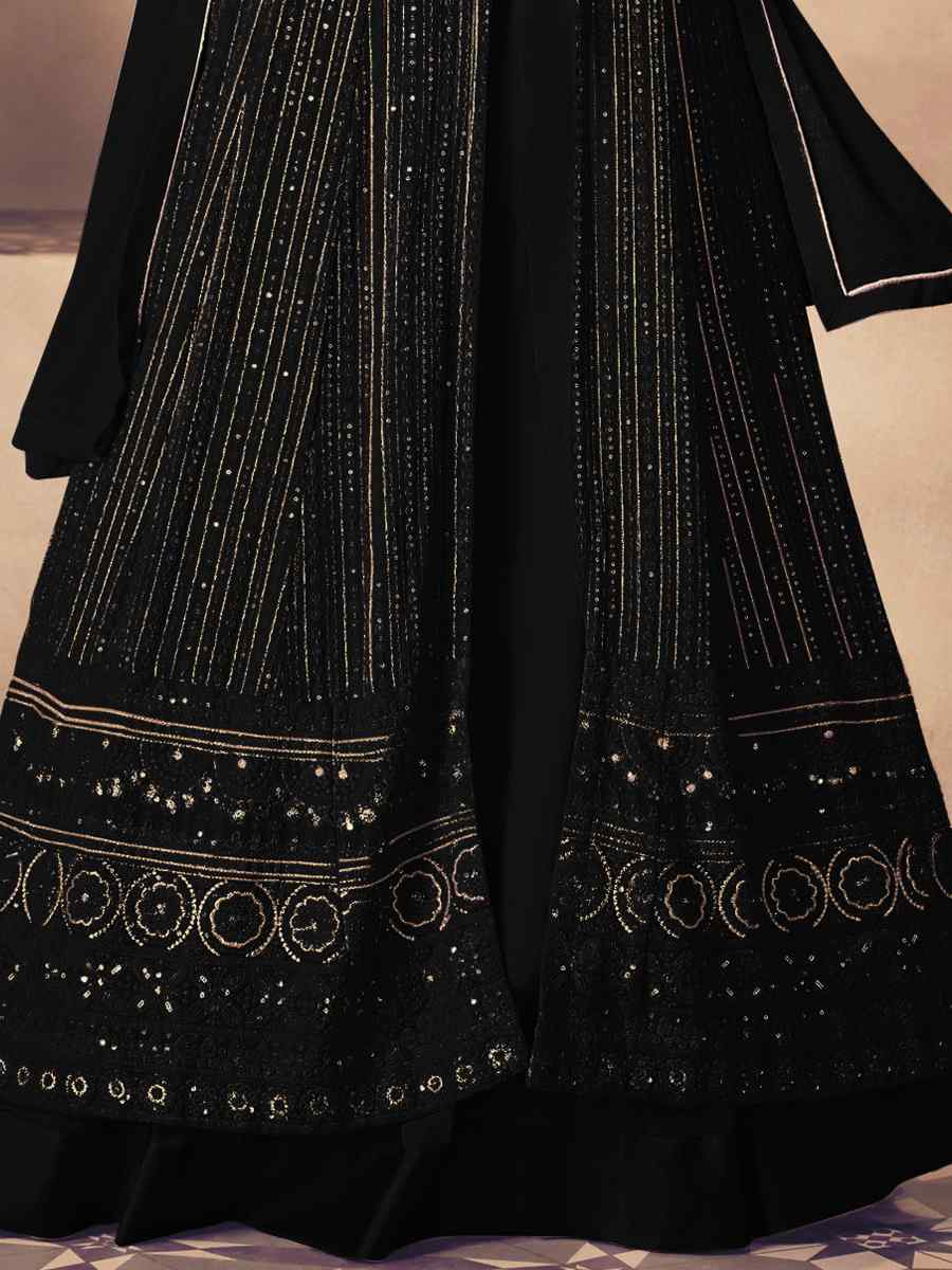 Black Heavy Faux Georgette Embroidered Festival Wedding Anarkali Salwar Kameez