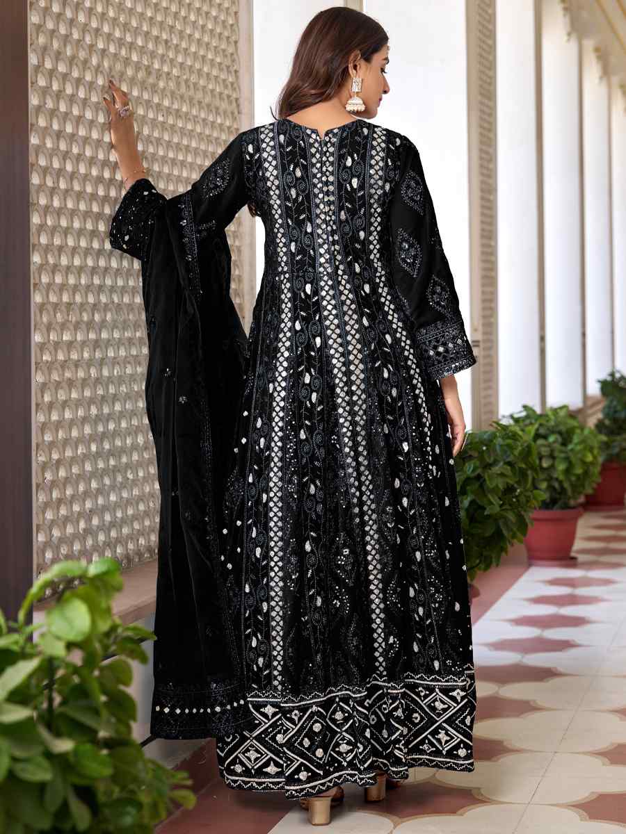 Black Heavy Faux Georgette Embroidered Festival Wedding Anarkali Salwar Kameez