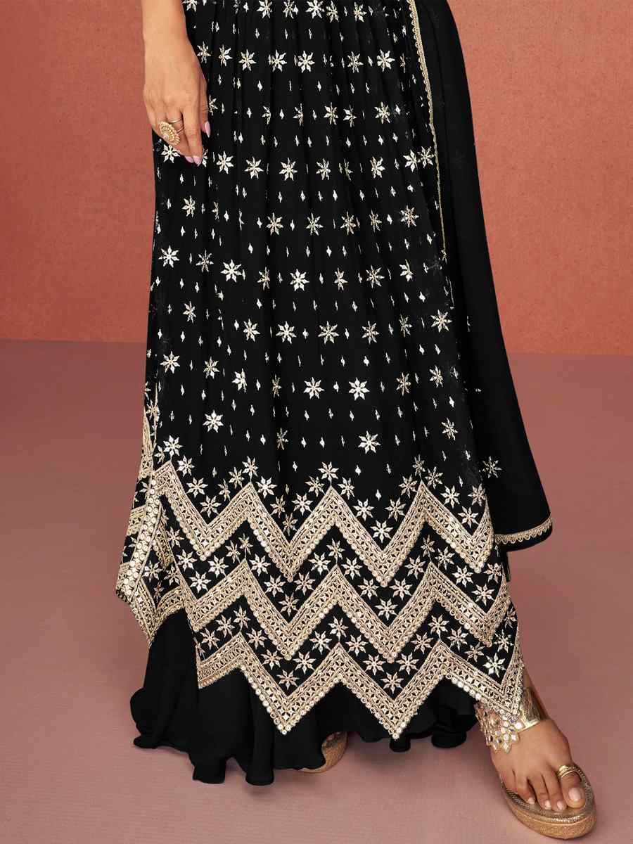 Black Heavy Faux Georgette Embroidered Festival Wedding Anarkali Salwar Kameez