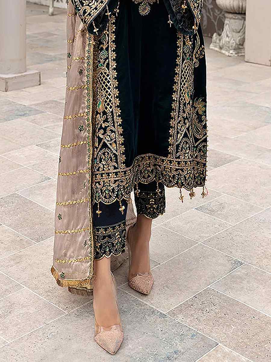 Black Heavy Faux Georgette Embroidered Festival Wedding Pant Salwar Kameez