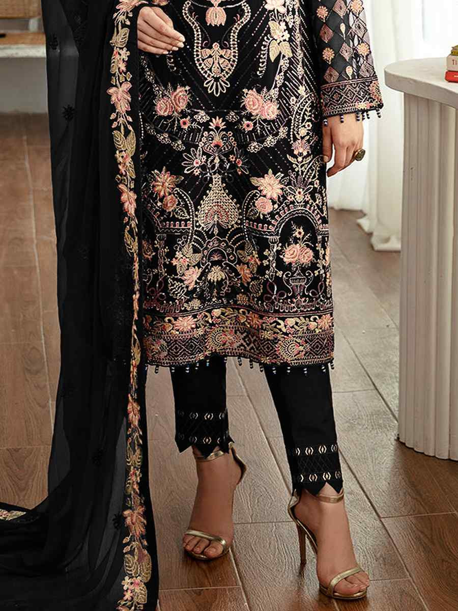 Black Heavy Faux Georgette Embroidered Festival Wedding Pant Salwar Kameez