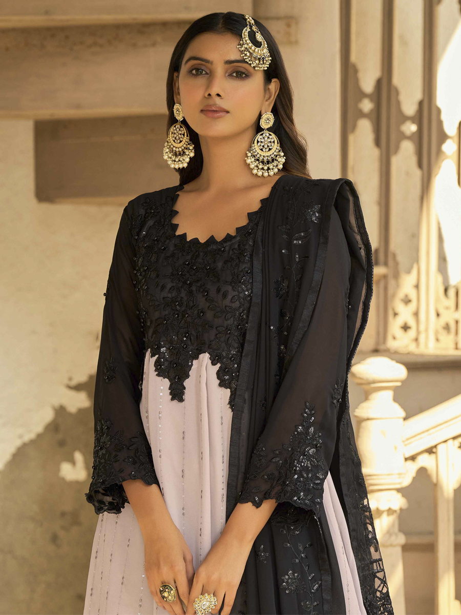 Black Heavy Faux Georgette Embroidered Party Pant Salwar Kameez