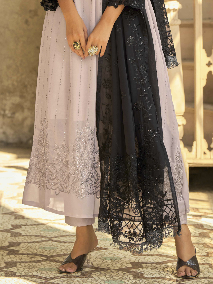 Black Heavy Faux Georgette Embroidered Party Pant Salwar Kameez