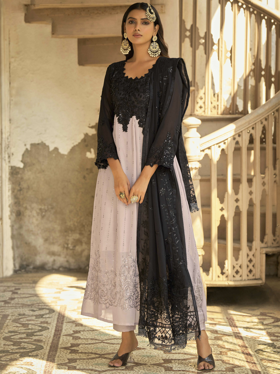 Black Heavy Faux Georgette Embroidered Party Pant Salwar Kameez