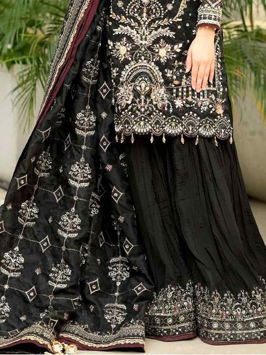 Black Heavy Faux Georgette Embroidery Party Wedding Festival Casual Ready Palazzo Pant Salwar Kameez