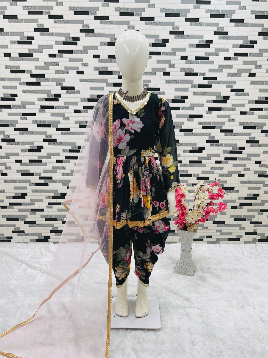 Black Heavy Fox Georgette Digital Print With Less Traditional Ethnic Casual Festival Party Wedding Salwars Girls Wear