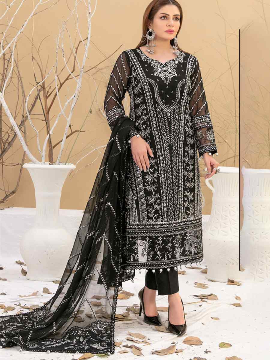 Black Heavy Fox Georgette Embroidered Festival Casual Pant Salwar Kameez