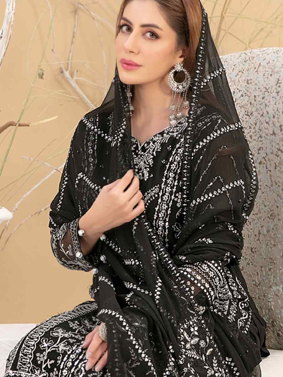 Black Heavy Fox Georgette Embroidered Festival Casual Pant Salwar Kameez