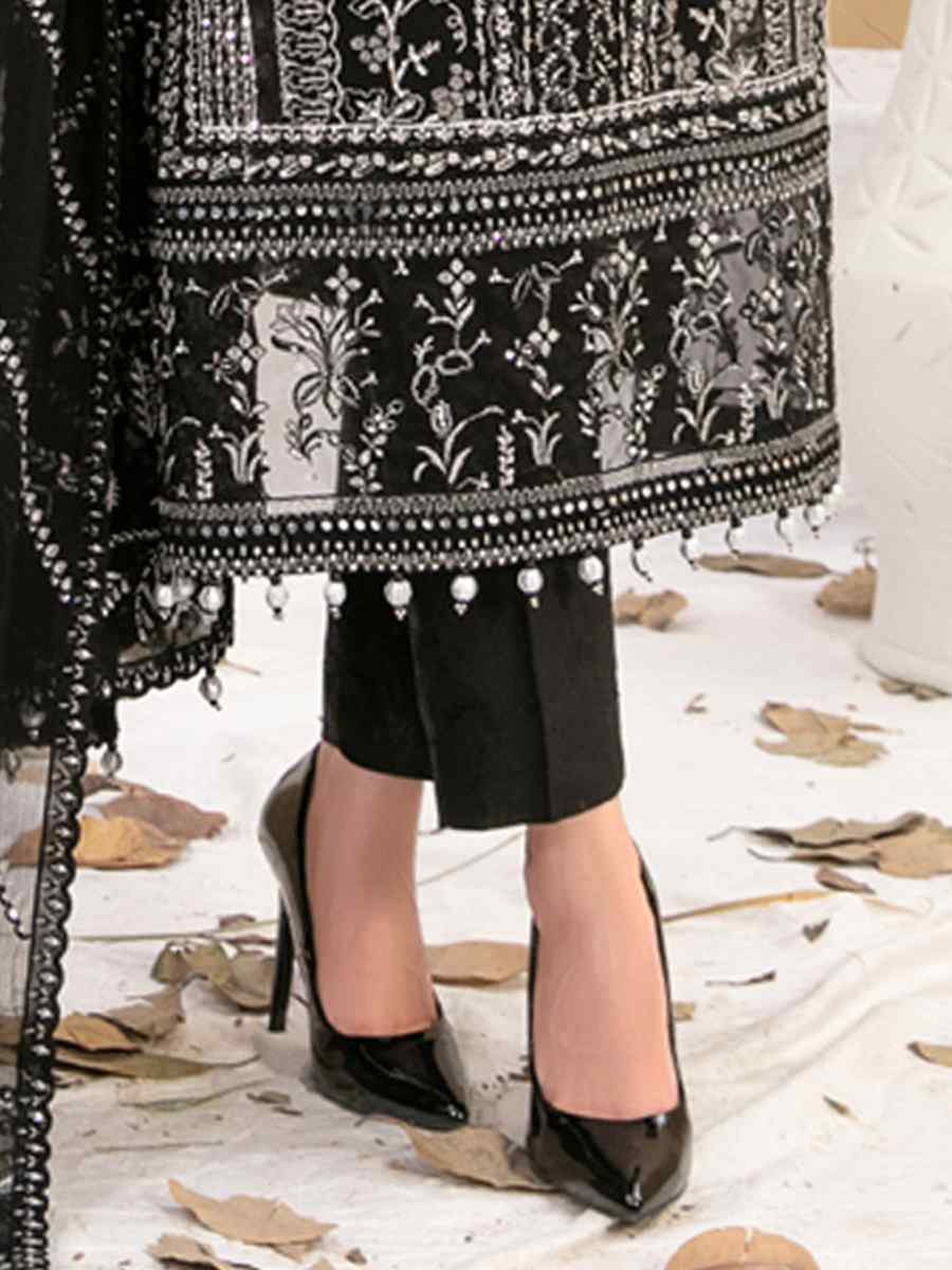 Black Heavy Fox Georgette Embroidered Festival Casual Pant Salwar Kameez