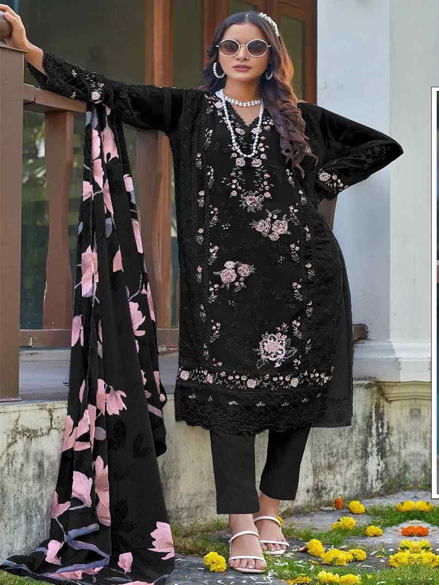 Black Heavy Fox Georgette Embroidered Festival Wedding Pant Salwar Kameez