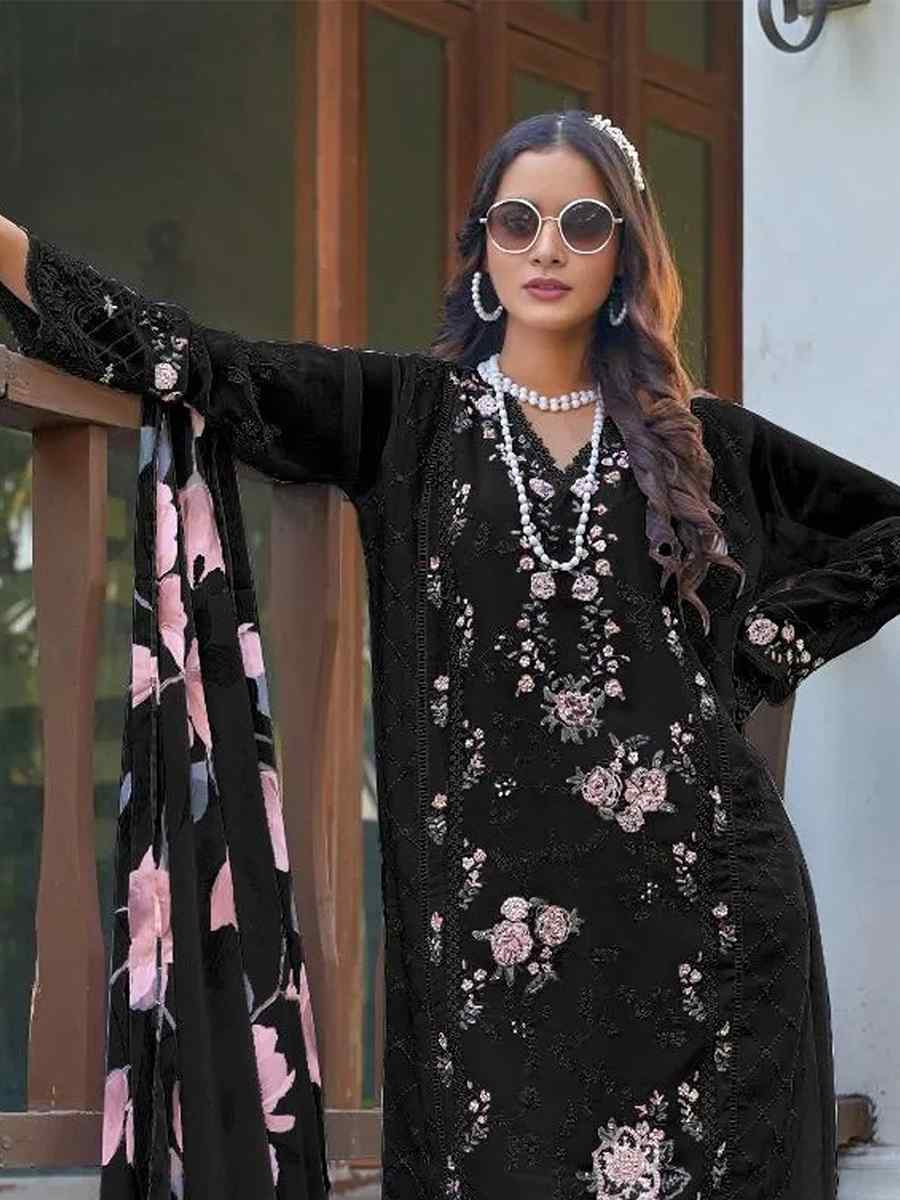 Black Heavy Fox Georgette Embroidered Festival Wedding Pant Salwar Kameez