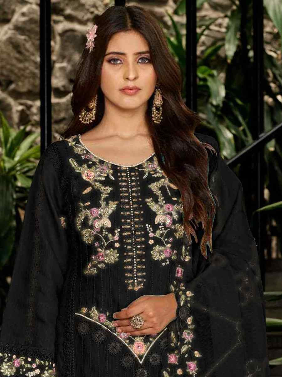 Black Heavy Fox Georgette Embroidered Festival Wedding Pant Salwar Kameez