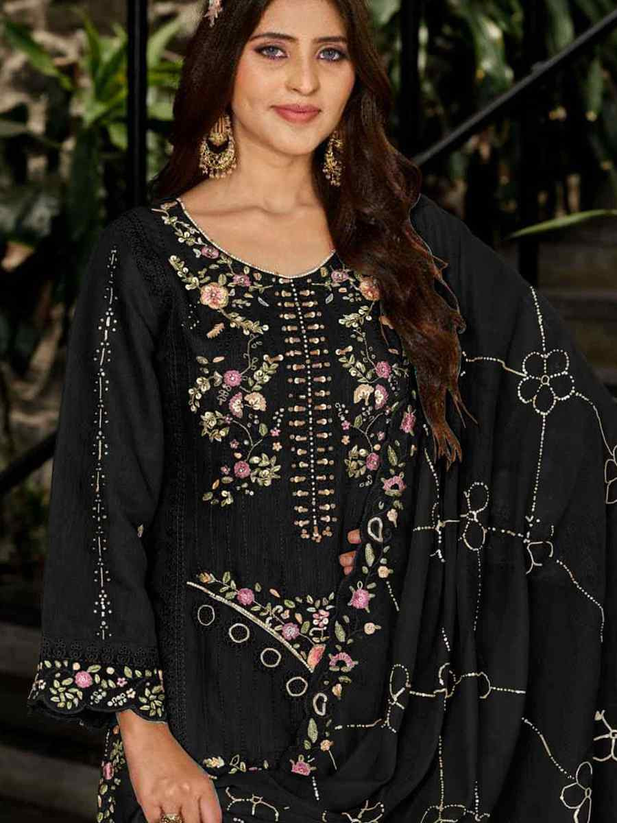 Black Heavy Fox Georgette Embroidered Festival Wedding Pant Salwar Kameez