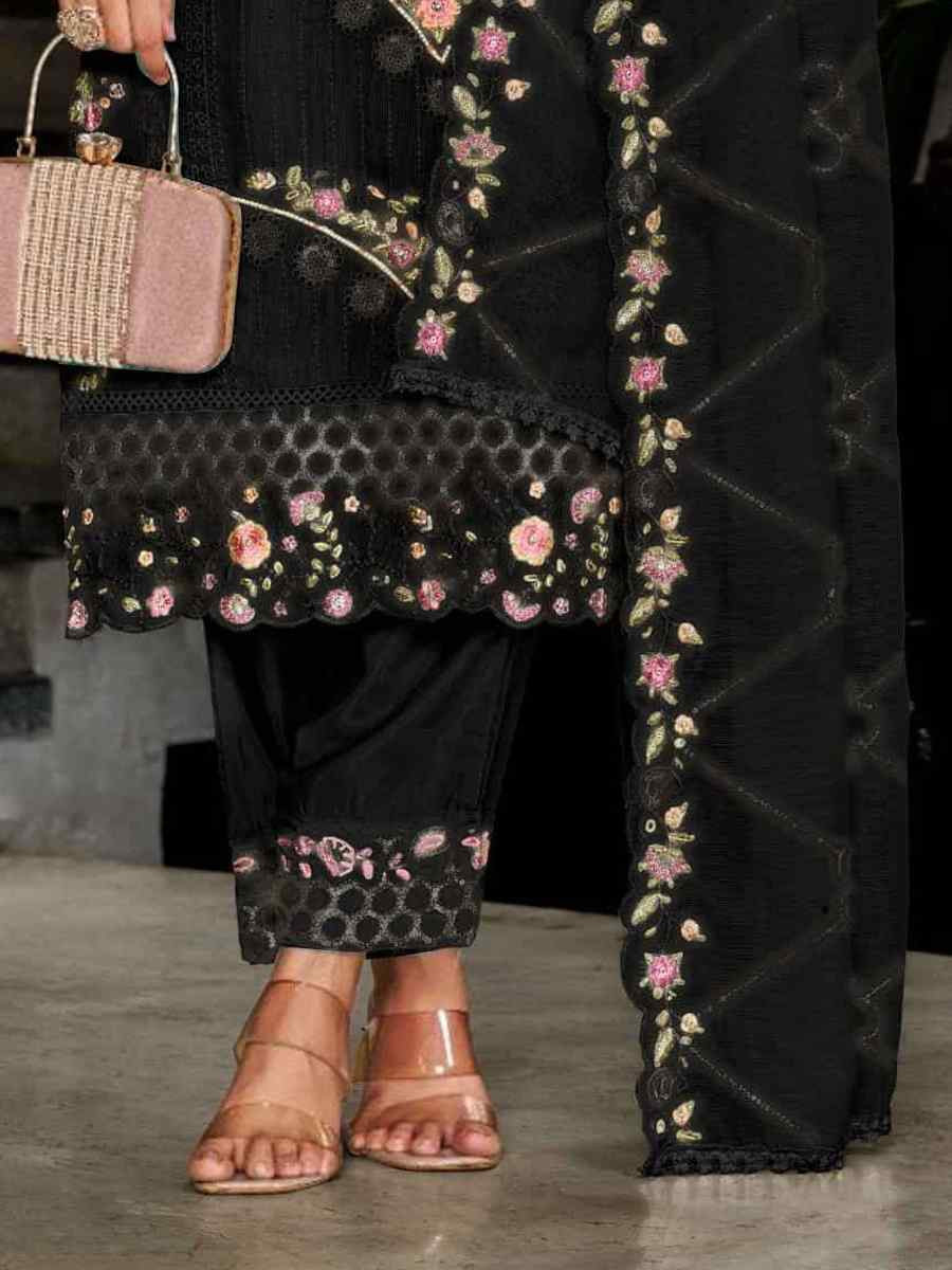 Black Heavy Fox Georgette Embroidered Festival Wedding Pant Salwar Kameez