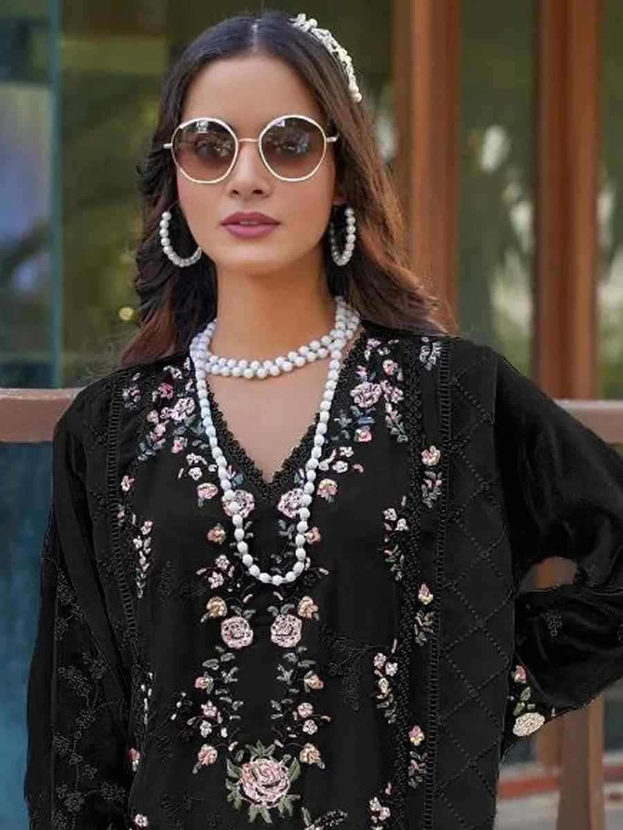 Black Heavy Fox Georgette Embroidered Festival Wedding Pant Salwar Kameez
