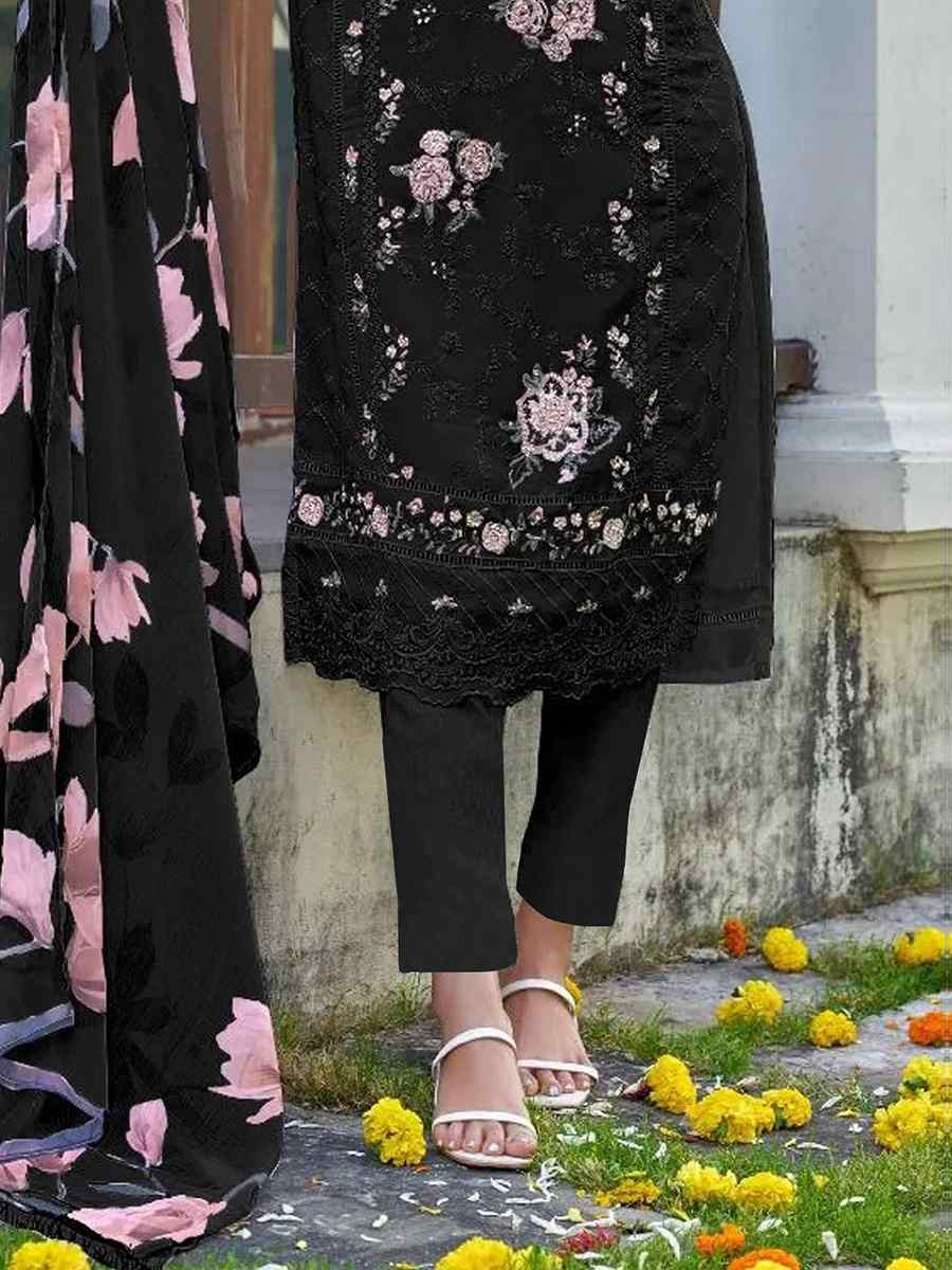 Black Heavy Fox Georgette Embroidered Festival Wedding Pant Salwar Kameez