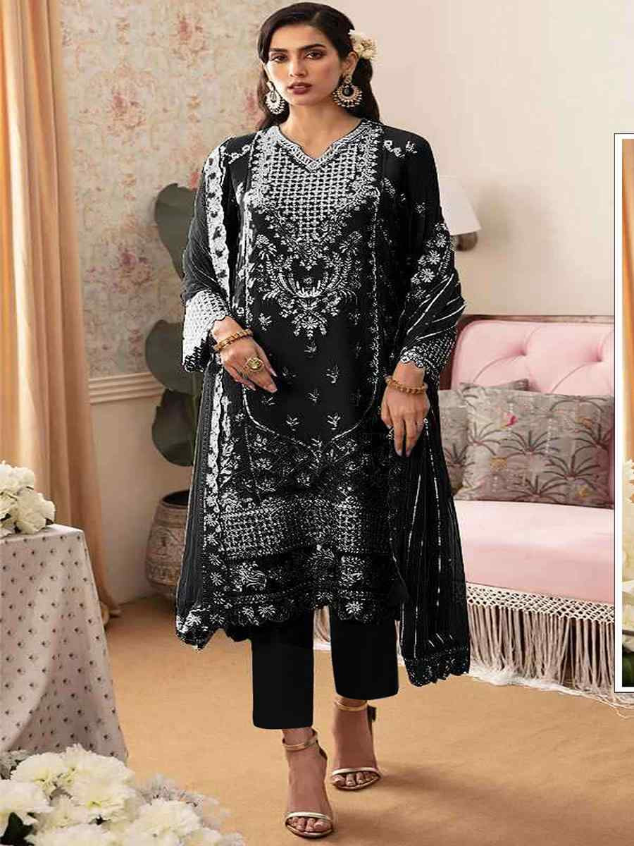 Black Heavy Fox Georgette Embroidered Festival Wedding Sharara Pant Salwar Kameez