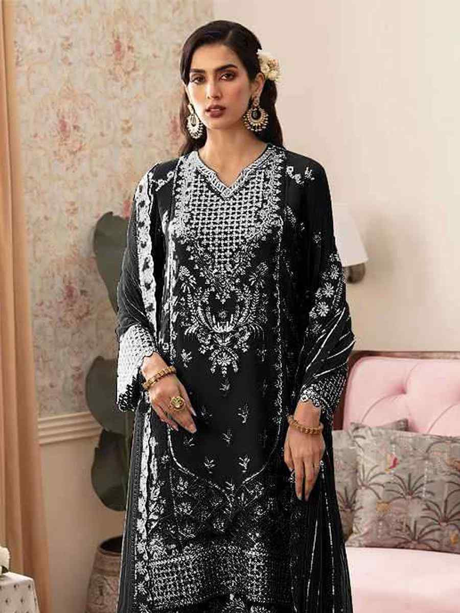 Black Heavy Fox Georgette Embroidered Festival Wedding Sharara Pant Salwar Kameez