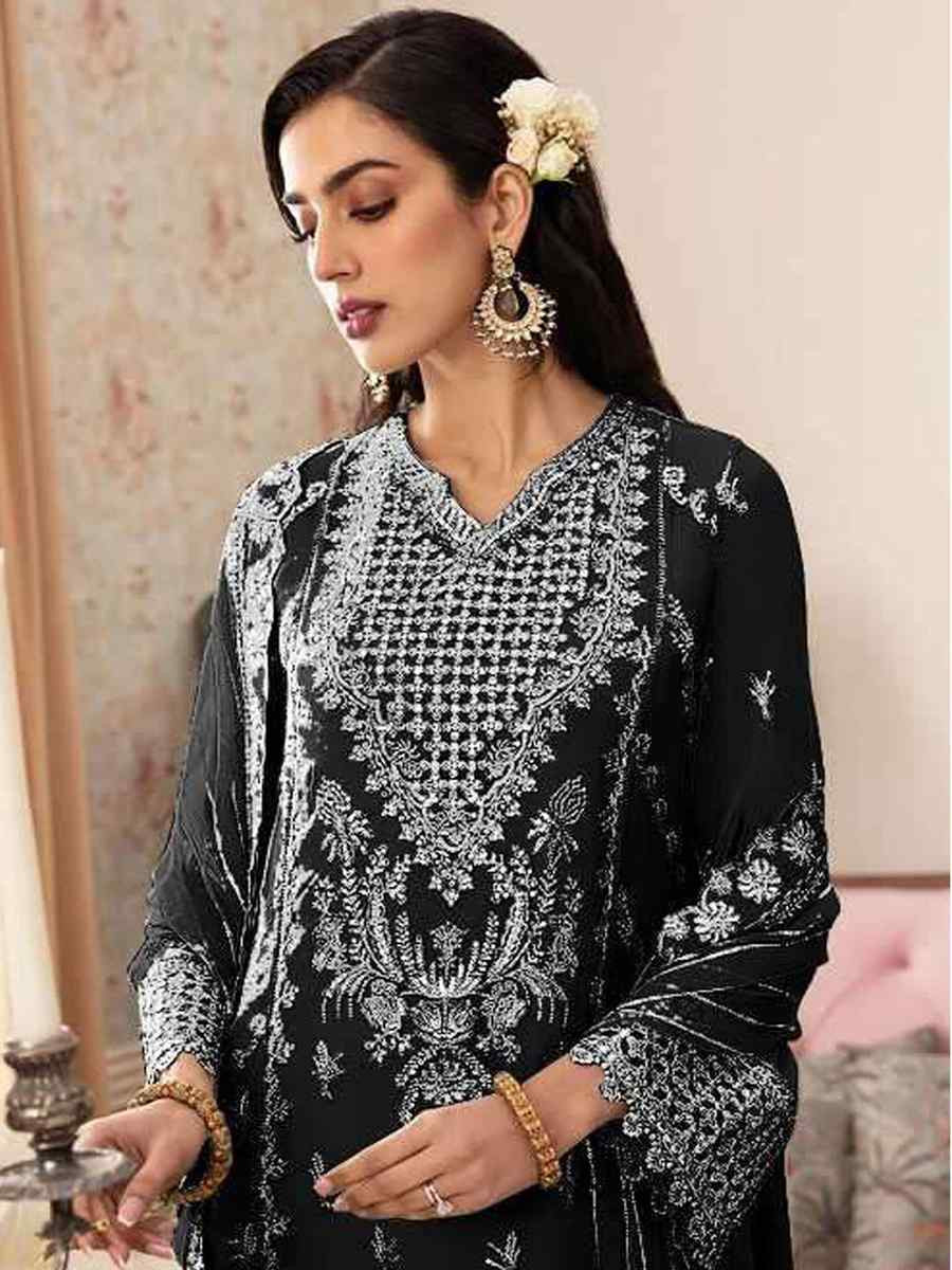 Black Heavy Fox Georgette Embroidered Festival Wedding Sharara Pant Salwar Kameez