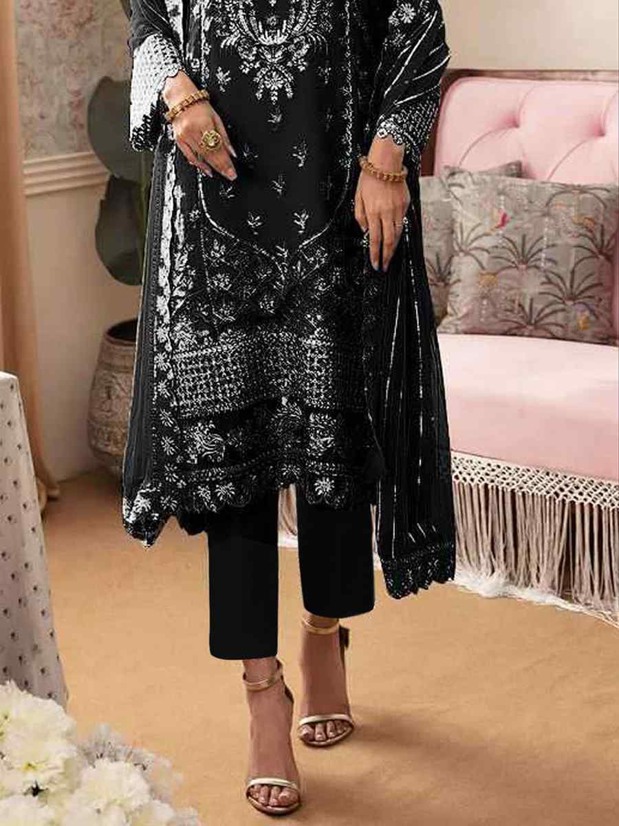 Black Heavy Fox Georgette Embroidered Festival Wedding Sharara Pant Salwar Kameez