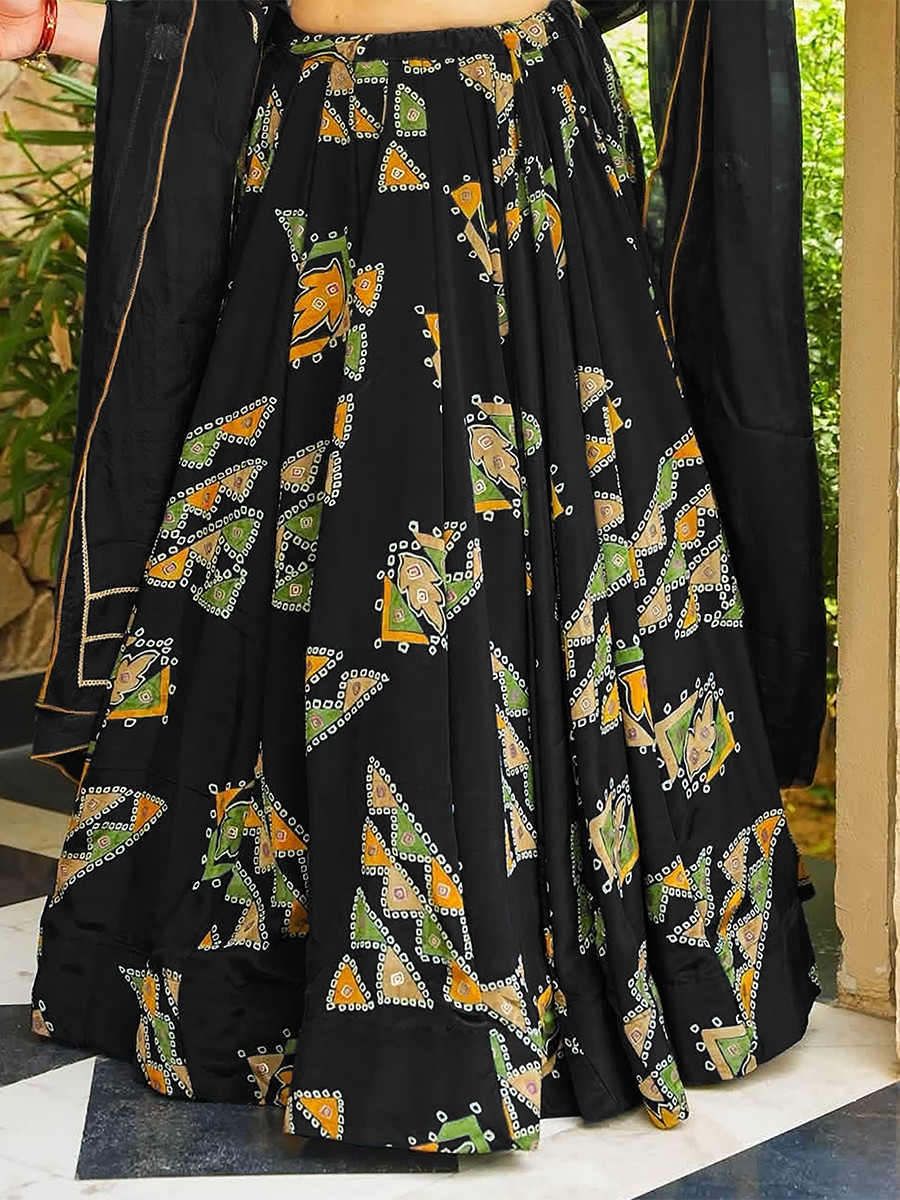 Black Heavy french crape silk Printed Wedding Reception Party Wear Festival Ready Circular Lehenga Choli