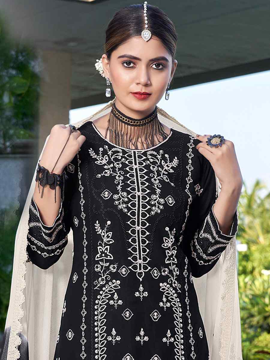 Black Heavy Georgette Embroidered Festival Casual Pant Salwar Kameez