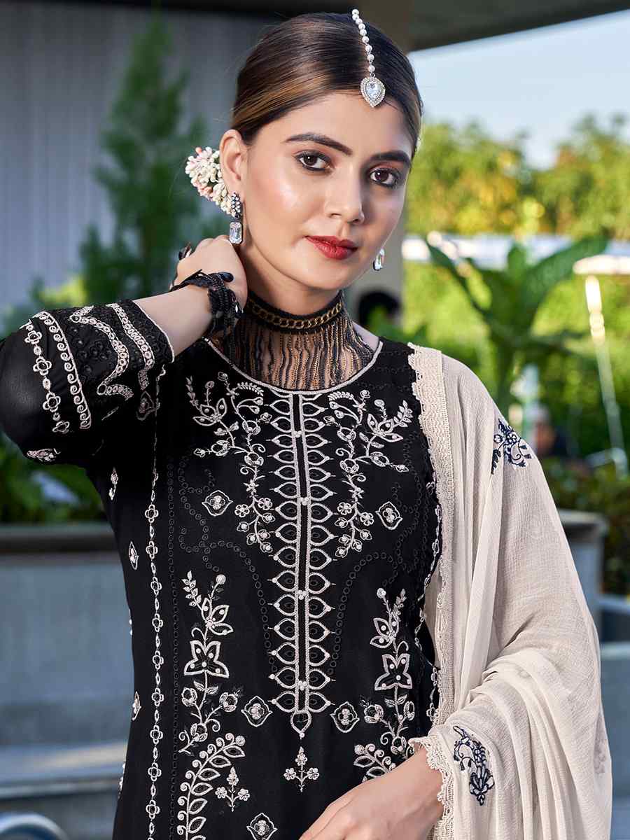 Black Heavy Georgette Embroidered Festival Casual Pant Salwar Kameez