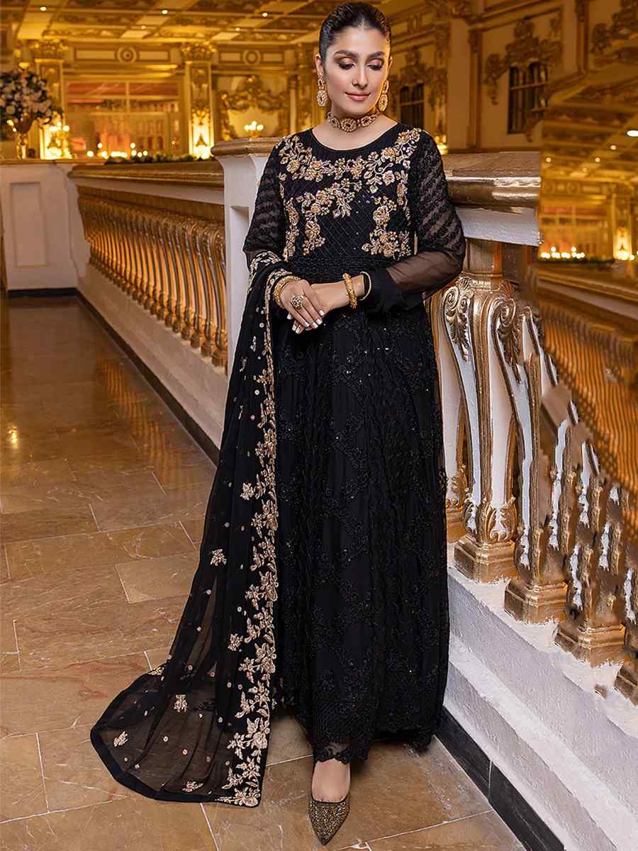 Black Heavy Georgette Embroidered Festival Party Pant Salwar Kameez