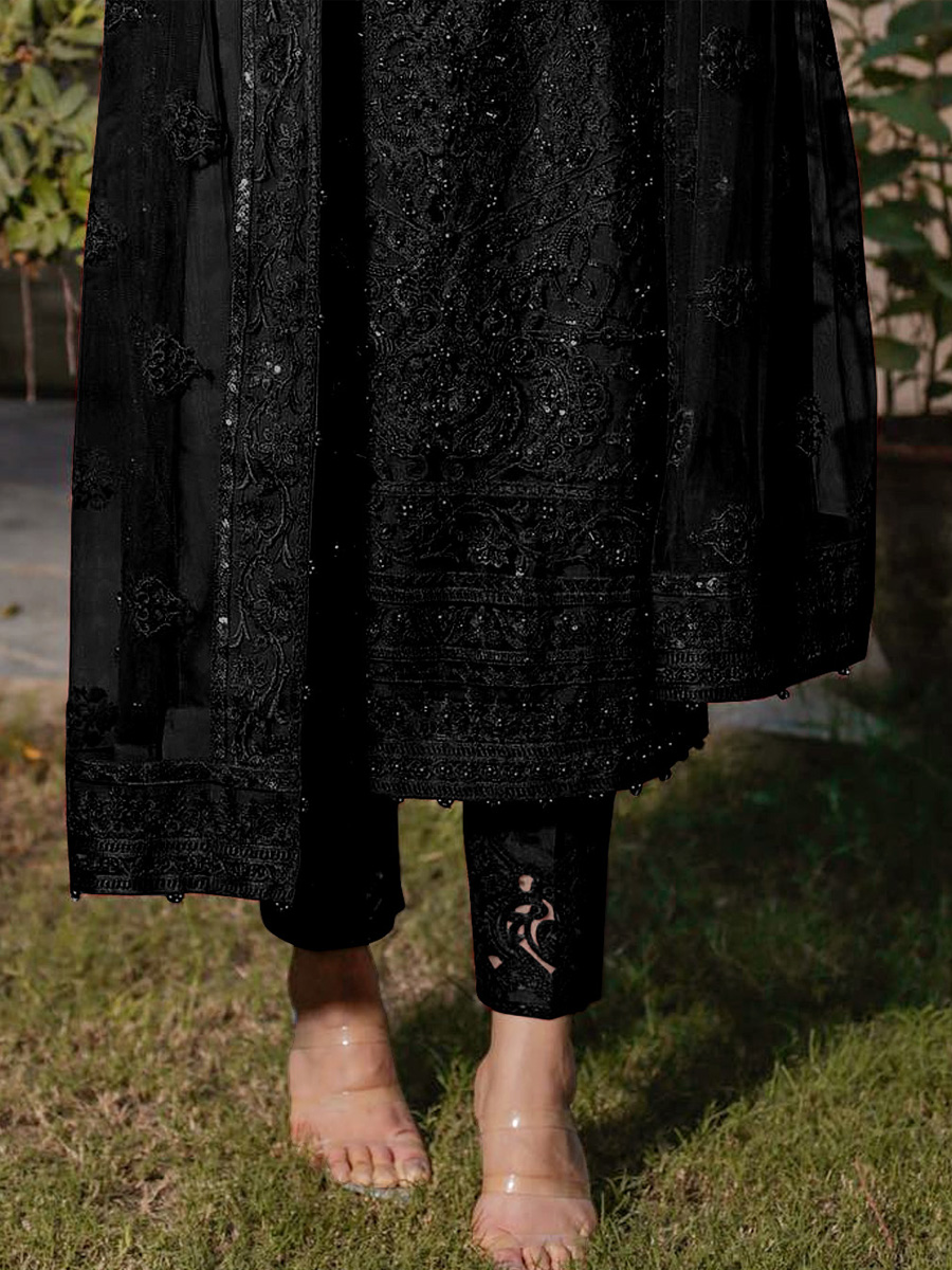 Black Heavy Georgette Embroidered Festival Party Pant Salwar Kameez