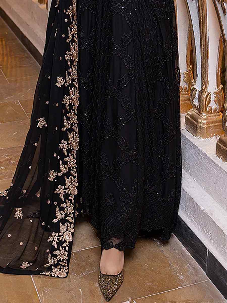 Black Heavy Georgette Embroidered Festival Party Pant Salwar Kameez