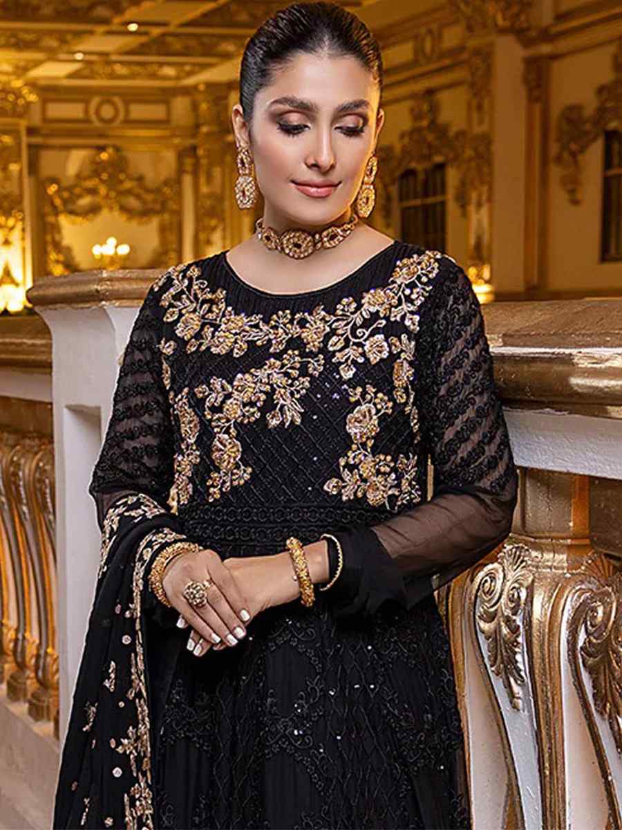 Black Heavy Georgette Embroidered Festival Party Pant Salwar Kameez
