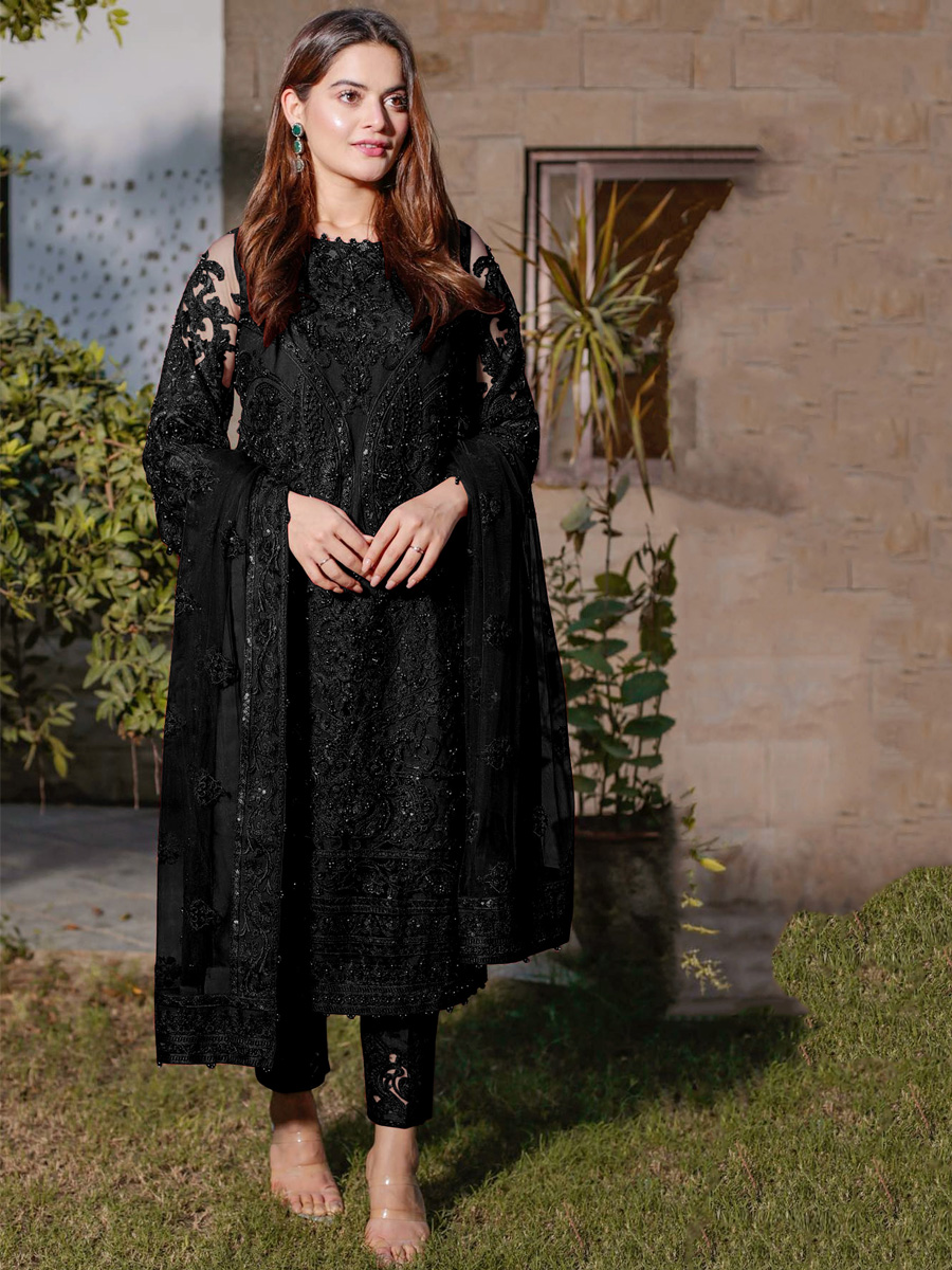 Black Heavy Georgette Embroidered Festival Party Pant Salwar Kameez