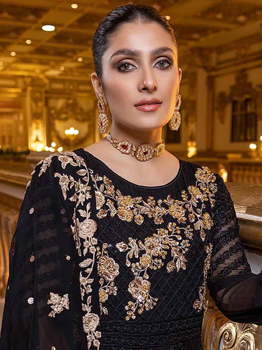 Black Heavy Georgette Embroidered Festival Party Pant Salwar Kameez