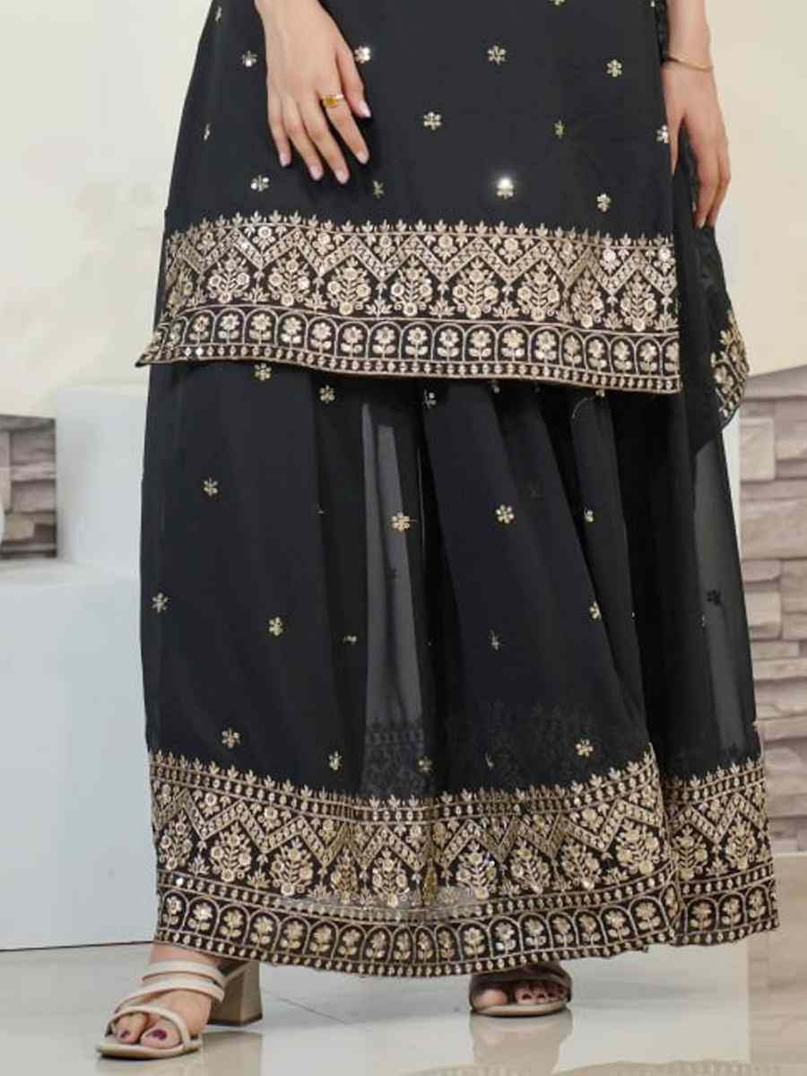 Black Heavy Georgette Embroidered Party Casual Ready Palazzo Pant Salwar Kameez