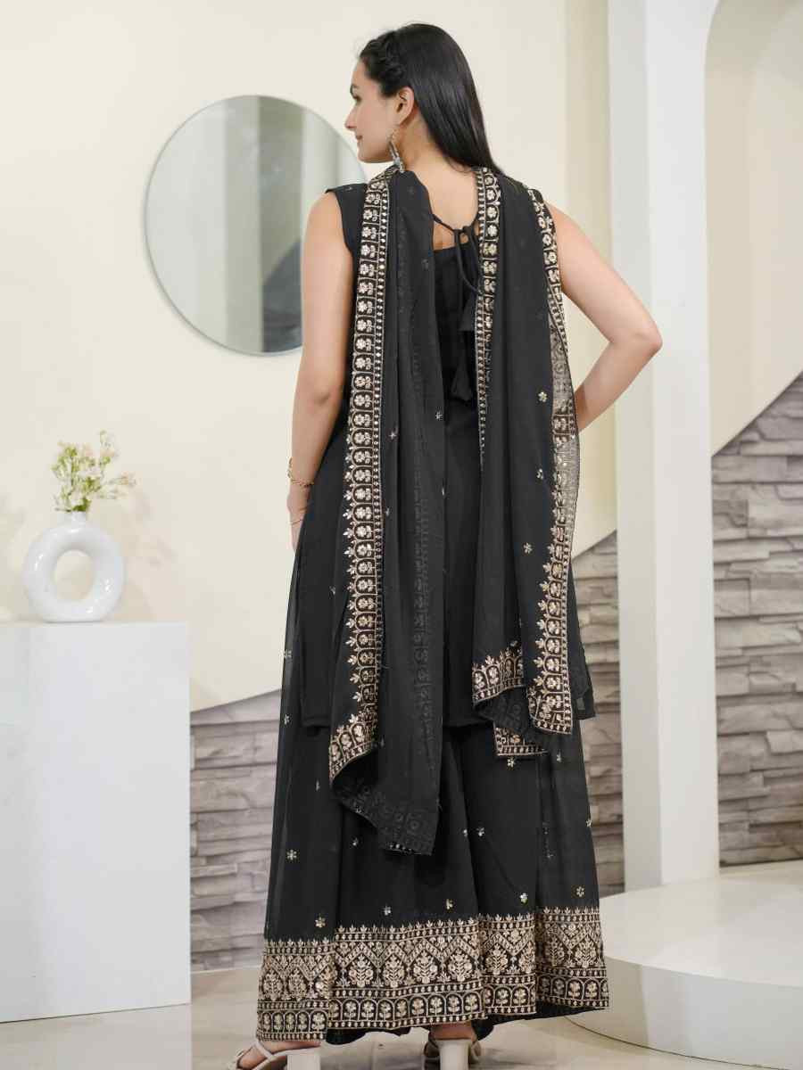 Black Heavy Georgette Embroidered Party Casual Ready Palazzo Pant Salwar Kameez