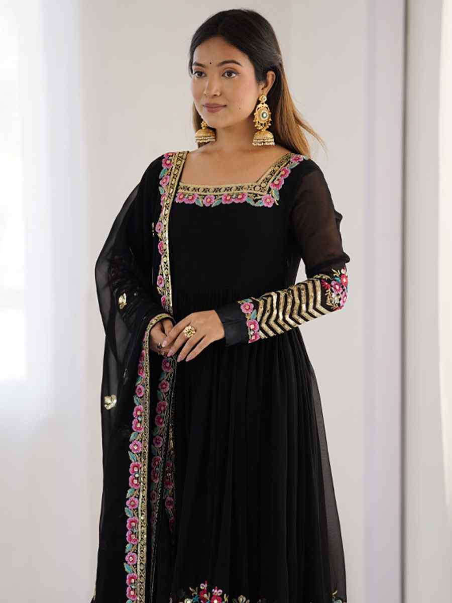 Black Heavy Georgette Embroidered Party Wedding Ready Anarkali Salwar Kameez