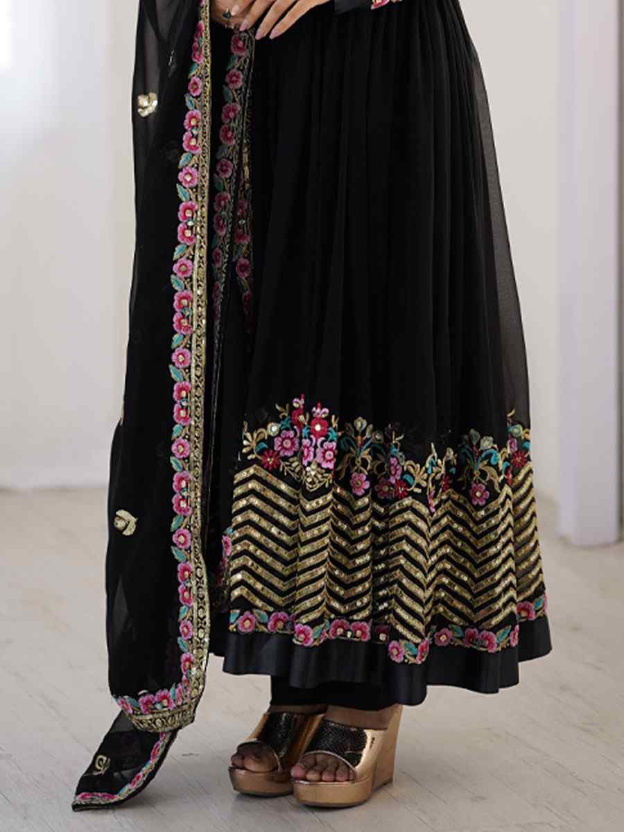 Black Heavy Georgette Embroidered Party Wedding Ready Anarkali Salwar Kameez