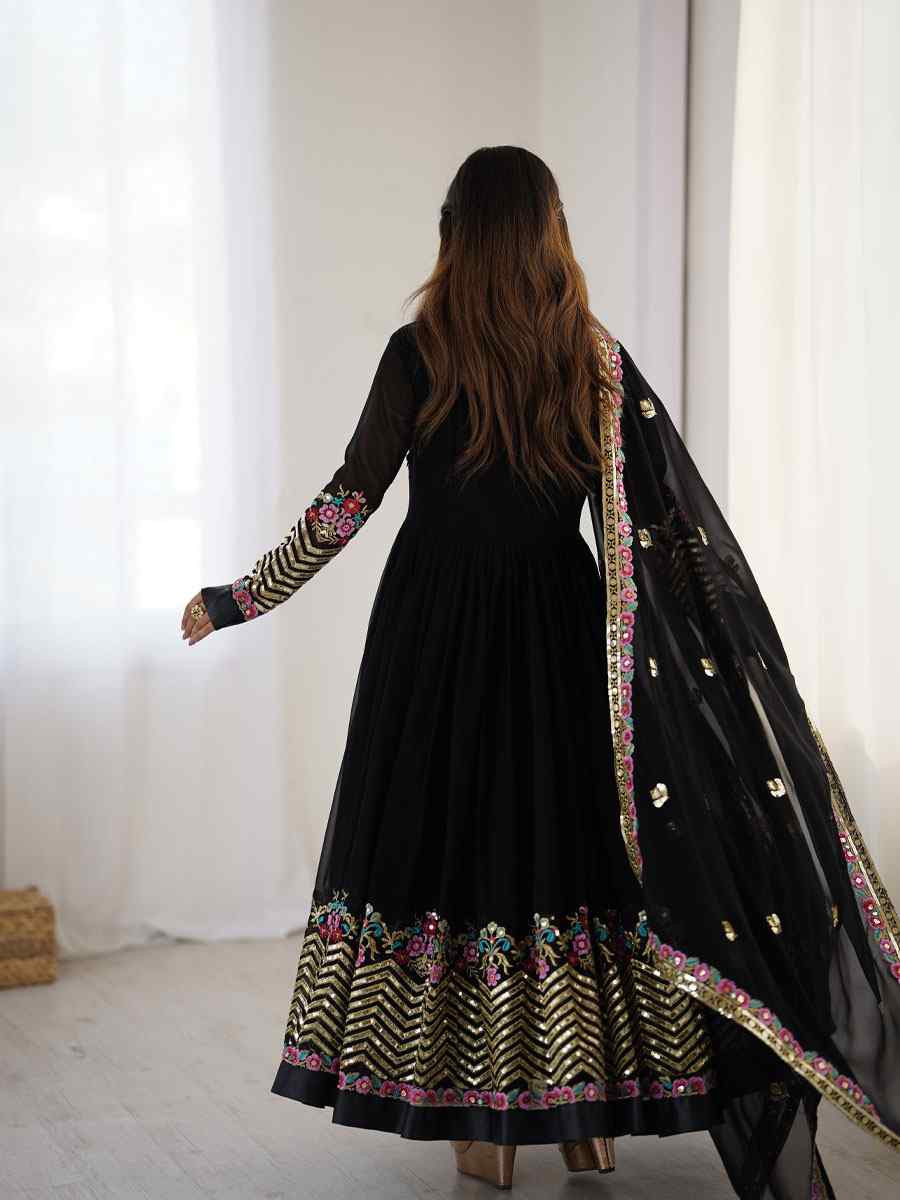 Black Heavy Georgette Embroidered Party Wedding Ready Anarkali Salwar Kameez